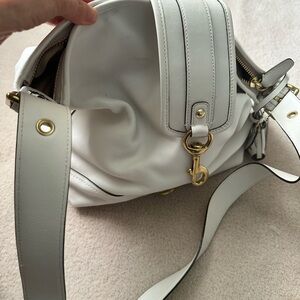 Coach White Leather Shoulder Bag with Gold Accents
